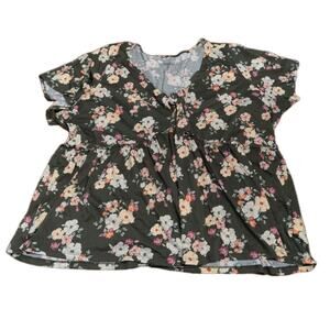 Torrid Women's Shirt Size 5x 28 Heritage Knit Top Tunic Gray Floral 100% Cotton